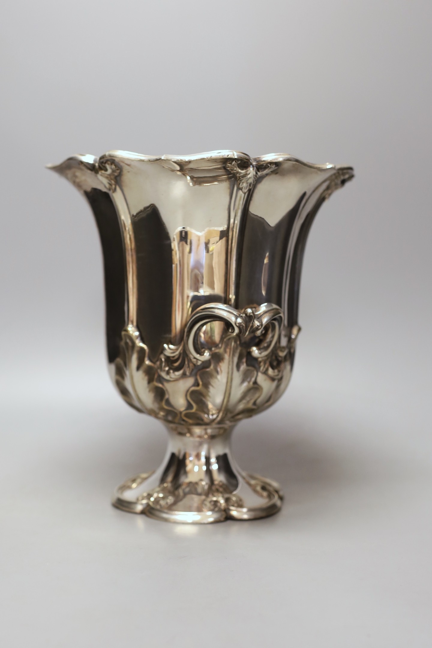 A Sheffield plate two handled wine cooler - 26.5cm tall